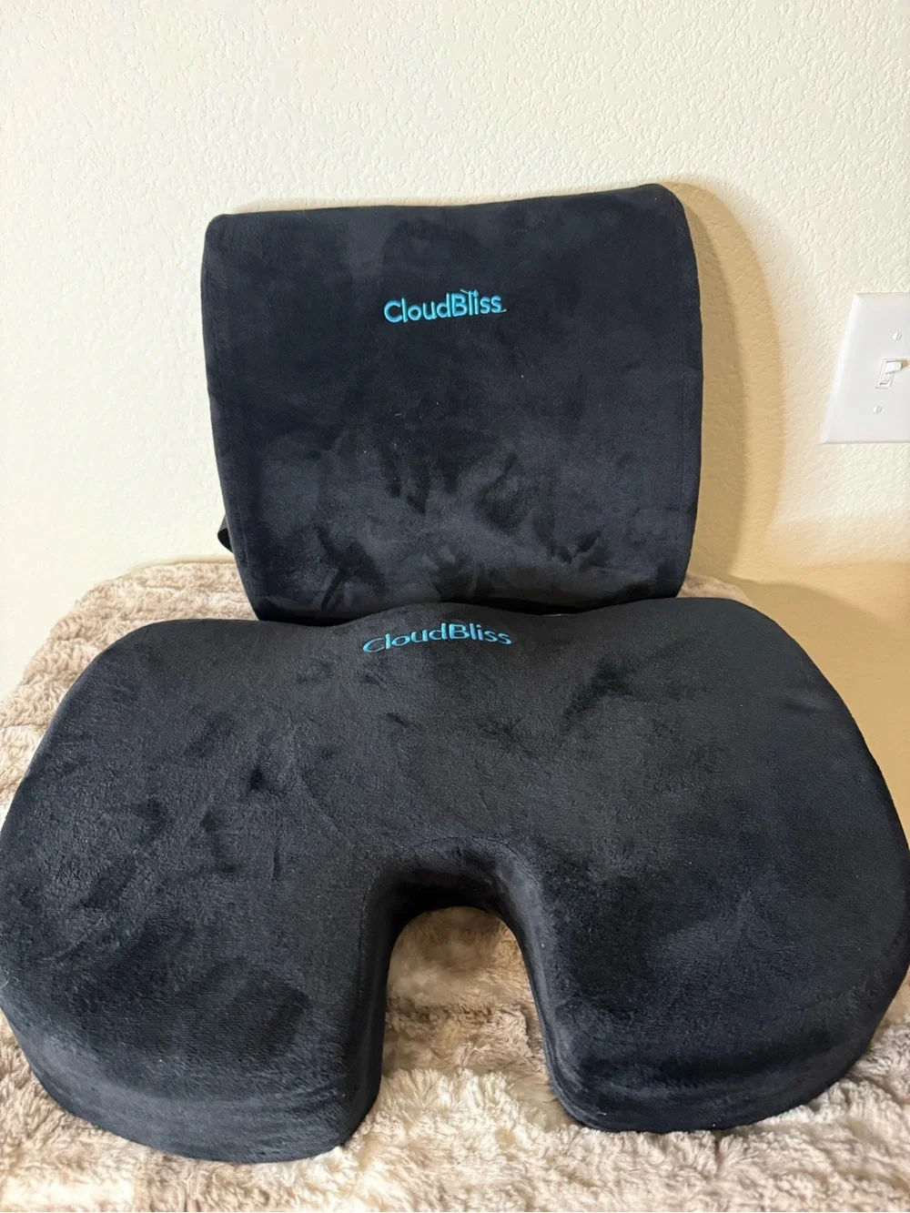 Black Memory Foam Seat Cushion and Lumbar Support Set